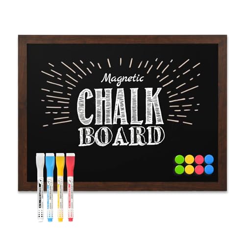 DOLLAR BOSS pizarra de tiza pizarra magnética 57 x 90 cm pizarra para pared, pizarra de madera negra marco vintage pizarra tiza para boda, cocina, bar, restaurante, hogar menú, 2 tizas, 6 imanes