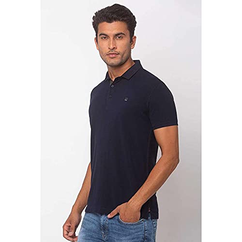 Image of Spykar Men's Embellished Slim Fit Polo T-Shirt