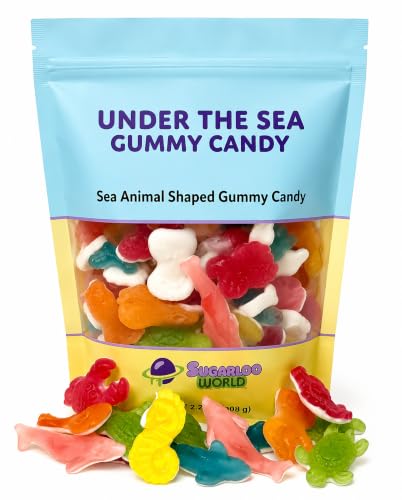 Fish Candy, Ocean Gummies, Ocean Friends Sea Creatures in Assorted Flavors – Soft & Chewy Fish Shapes, Sharks, Turtles & More – Fishing-Themed Gummies for Parties, Movie Night & Undersea Birthdays , Dye-Free Candy, 2.2 Pounds Resealable Bag