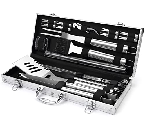 Grilljoy Robustes Grillzubehör, 22-teiliges Edelstahl-Grillwerkzeug-Set mit tragbarem Koffer für Camping, Hinterhof, Grill, perfektes Grill-Geschenk-Set für Männer und Frauen Cover