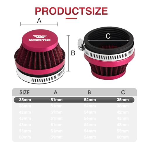 Image of 2PCS Motorcycle 35MM Air Intake Filter Universal Carburetor Air Filter Cleaner for Dirt Pit ATV SSR TTR Bike Breather Filter Fit for Many Different Carburetors (Red 35MM)