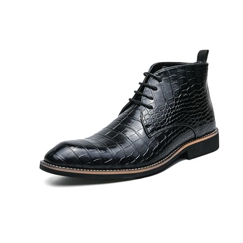 Men's Lace Up Oxford Dress Boots PU Leather Crocodile Pattern Chukka Ankle Boots