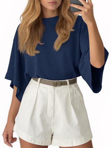Image of Tankaneo Womens Oversized Cap Sleeve T Shirts Casual Round Neck Tunic Tops Workout Loose Fit Basic Tees