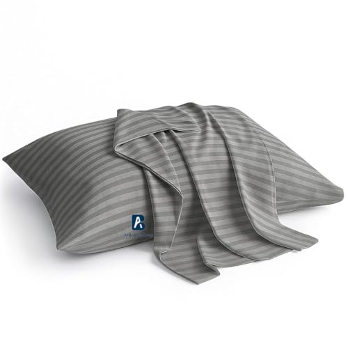 Image of Atiksh Beddings 12x16 Toddler Travel Pillow Cases, Pack of 2, 100% Egyptian Cotton, 600 Thread Count, Zipper Closure, Small Pillowcase for Kids, Daycare, Preschool & Travel, Dark Grey Stripe