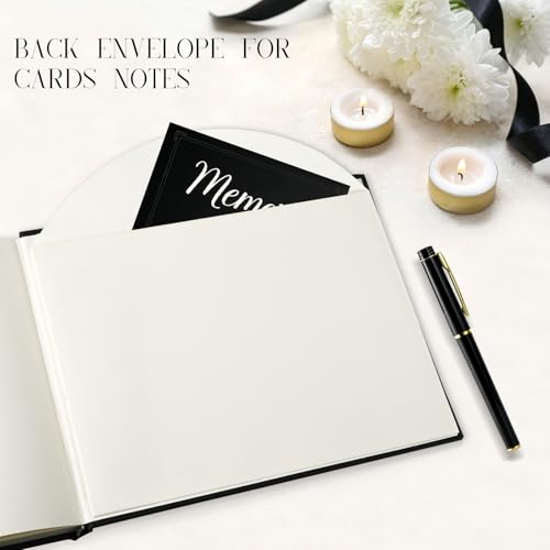 Image of Funeral Guest Book for Memorial Service in Loving Memory Funeral Guest Book with MemoryTable Sign & Back Pocket - Guest Sign in Book for Funeral Service (Black)