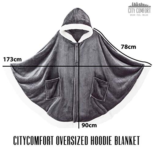 CityComfort Hoodie Damen Poncho Kuscheldecke Flauschig, Oversize Pullover Damen Umhang Decke (Dunkelgrau)