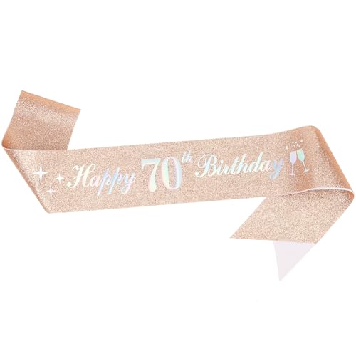 Écharpe de décoration d'anniversaire pour femme, or rose, 85,1 cm de long avec lettres blanches « Happy Birthday » pour elle (or rose 70e)