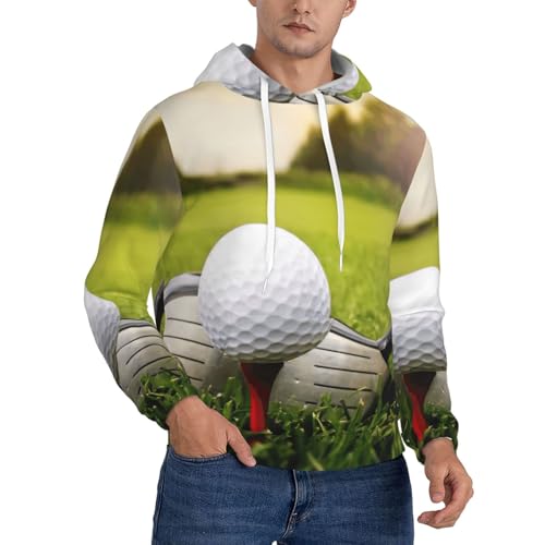 Sweat à capuche imprimé balle de golf avec cordon de serrage et manches longues pour homme