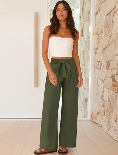 Women's Wide Leg Lounge Pants with Pockets Lightweight High Waisted Adjustable Tie Knot Loose Trousers2