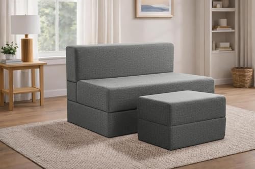 Image of Rosebell Foldable Sofa-Cum-Bed with Ottoman | 3-in-One Foldable Sofa, Lounger & Bed-3x6 Feet One Seater- Perfect for Home & Office -Grey-Color