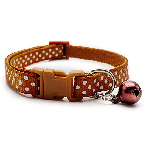 Small Dog Puppy Pet Collar Spot Design with Bell Nylon Adjustable Size 19-32cm Brown - Image 2