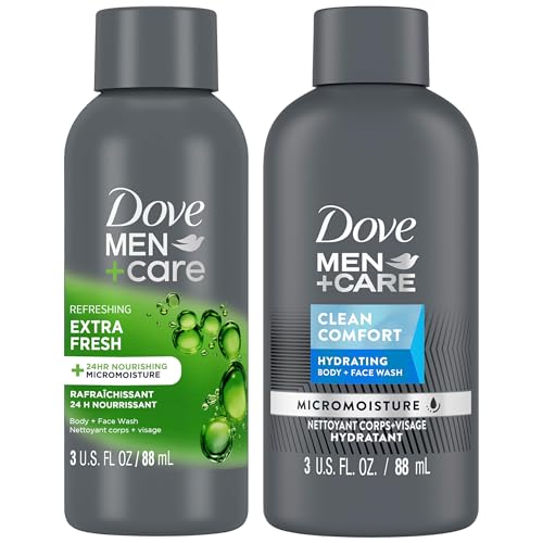 DOVE MEN + CARE Body & Face Wash Variety 2-Pack – Extra Fresh + Clean Comfort, Travel Essentials, 3 Oz Ea