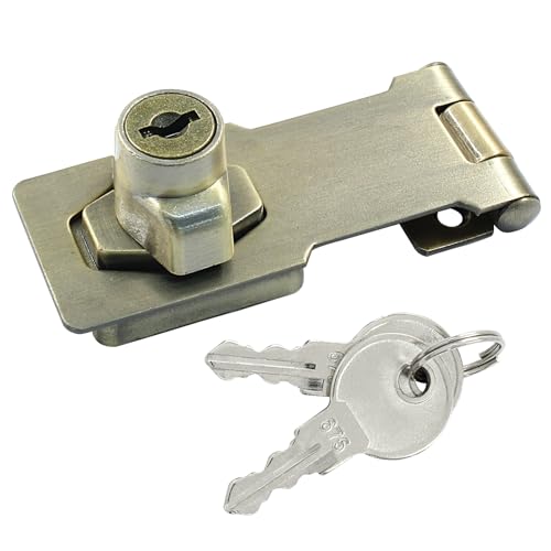 Image of Bivethoi 2Pcs Keyed Hasp Locks 3 Inch Twist Knob Keyed Locking Hasp, Stainless Steel Hasp LatchesKeyed Different for Small Doors, Cabinets (Antique Bronze)
