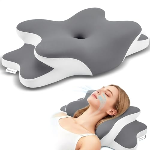 Sleep Apnea Pillow with Neck Pain & Snoring Relief -Orthopedic Cervical Pillow, Ergonomic Contour Memory Foam for Side, Back,Stomach Sleepers, Medium Firm (Darkgrey, Queen Size 25' lx15 wx5.8 h)