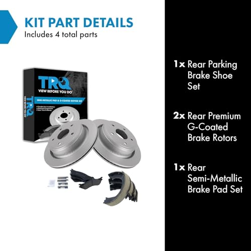 Image of TRQ Rear Brake Pad and Rotor Set Semi Metallic Coated Rotors Parking Shoe Compatible with 2004-2006 Dodge Ram 1500
