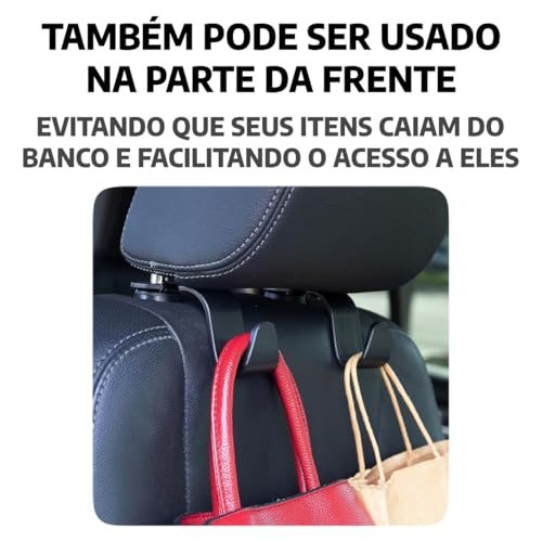 Kit 4 Ganchos Suporte Sacola E Cabide Para Banco Veicular Ajuste Universal Preto
