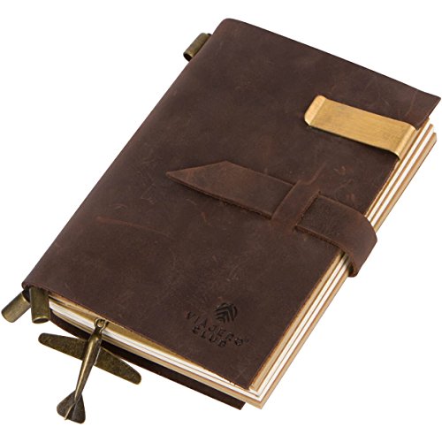 Refillable Leather Bound Travel Journal and Handmade Antique Diary with Writing Notebooks (180 Pages), Small Size 5.9 x 4.1 Inches, Vintage Brown, Top Graduation and Holiday Gift for Men and Women