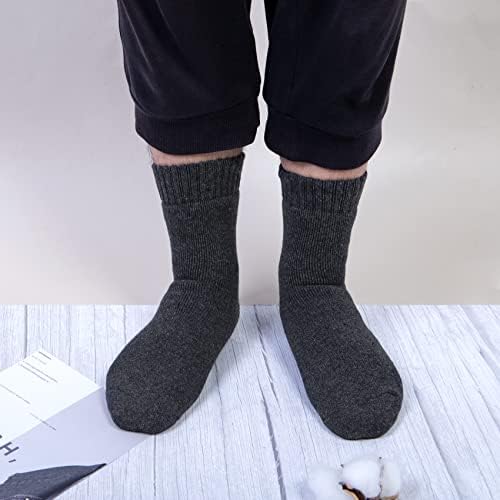 Justay 5Pcs Men Winter Merino Wool Socks Thermal Thick Wool Socks Warm Breathable Knitting Cotton Thermal Athletic for Hiking Trekking Gift for Man Blue Rice Brown UK 6-12