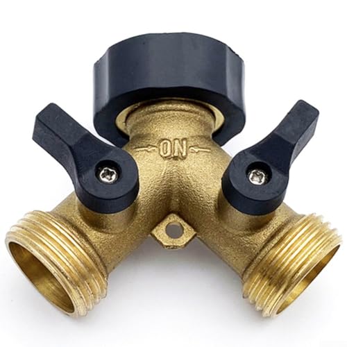 2-Way Brass Garden Hose Splitter with Shut-Off Valves