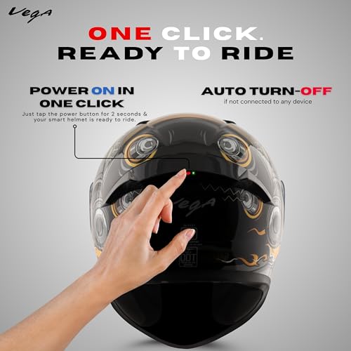 Image of Vega Bolt Superhero Smart Bluetooth Full-Face Helmet - Advanced Safety, Shockproof, Aerodynamic, Premium Comfort Black Grey M