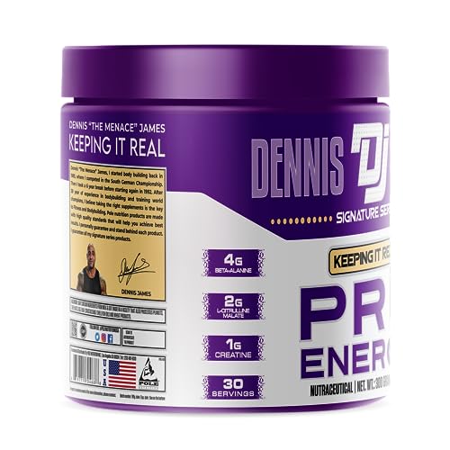 Image of Dennis James Signature Series Pre Energy | Pre Workout Supplement - Blueberry Lemonade Flavor | 300g | 30 Servings | Explosive Energy, Focus & Pump | Boost Performance & Endurance