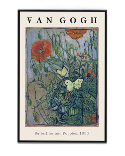 Toile papillons et coquelicots encadrée pour habiller un mur blanc vide