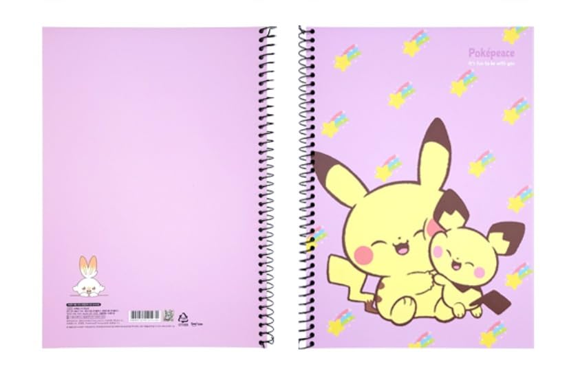 Cahier vierge Pikachu à spirales violet de 60 feuilles non lignées pour le dessin et les notes