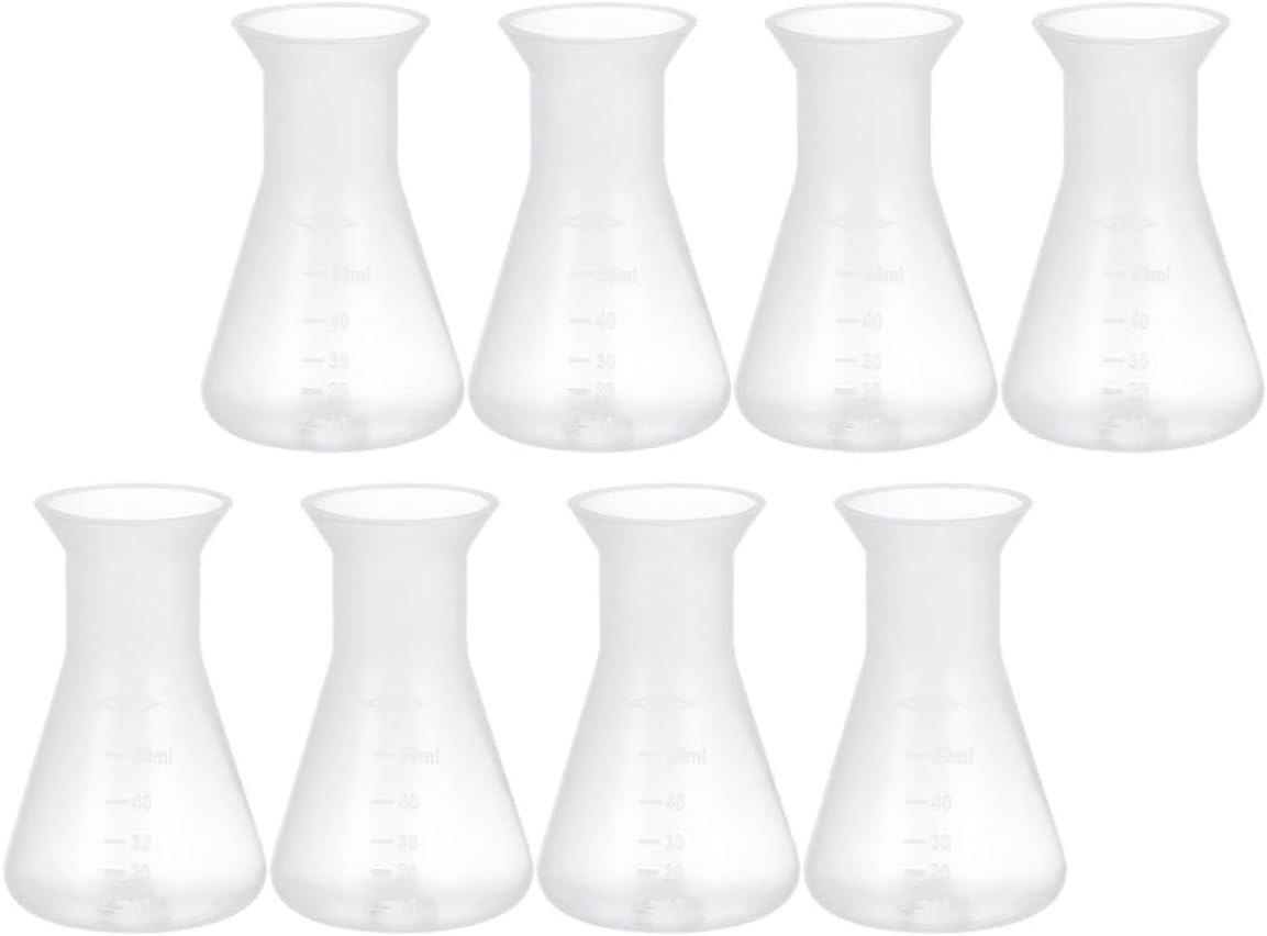 Gadpiparty 8pcs 50Ml Plastic Erlenmeyer Flasks Narrow Neck Conical Laboratory Flasks for Chemistry Experiments Reusable Plastic Chemical without Caps