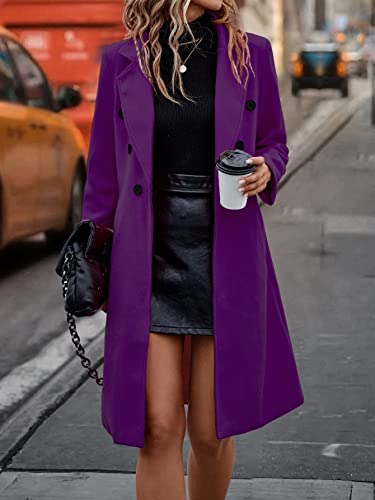 Women's Coats Women's Winter Coats Lapel Neck Double Breasted Overcoat Warmth Special Autumn and Winter Fashion Novel (Color : Purple, Size : Small)