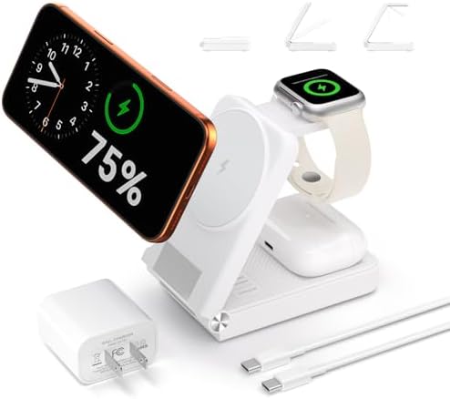 3 in 1 Charging Station, 25W Foldable Magnetic Fast Wireless Char...