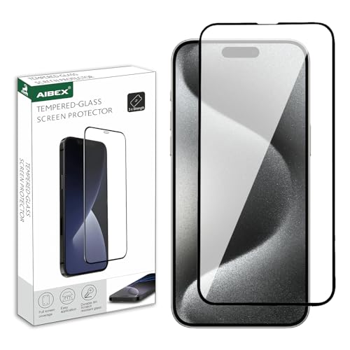 Image of AIBEX Military-Grade Tempered Glass Screen Protector for iPhone 15 Pro with Edge to Edge Full Screen Coverage | Scratch Resistant | Case Friendly | Easy Installation Kit