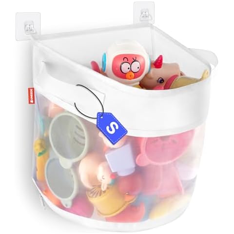 UNEEDE Bath Toy Organizer,1.55 Gallons Bathtub Toy Storage Organizer,Quick Access Bath Toy Holder For Bathtub,Baby Organizer And Storage,Quick Dry Baby Bath Toy Storage For Tub,Mesh Shower Caddy White Cover