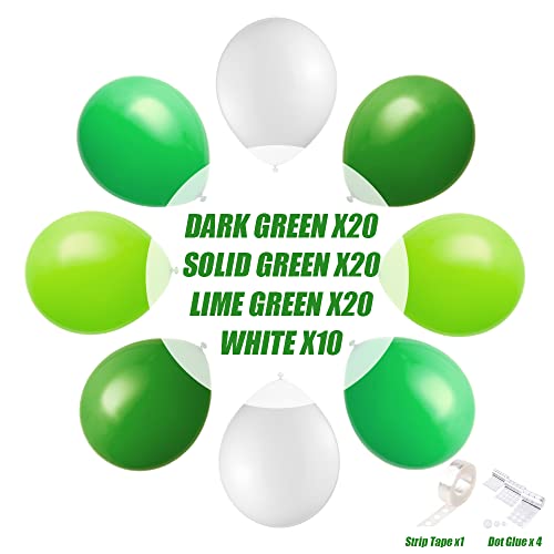 Image of Green and White Balloons, 70-pack Green Balloons for Birthday Jungle Party