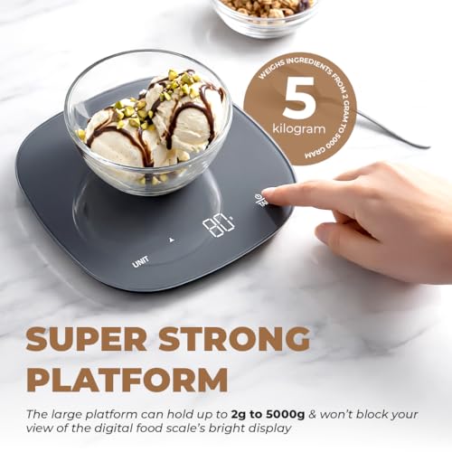 Image of HealthSense Weighing machine for food, Kitchen weight scale with 5kg Capacity, 1g Accuracy, LED Display, Touch Tare Function, Glass Surface, Overload Indicator, Auto-Off | 1 Year Warranty - Chef-Mate