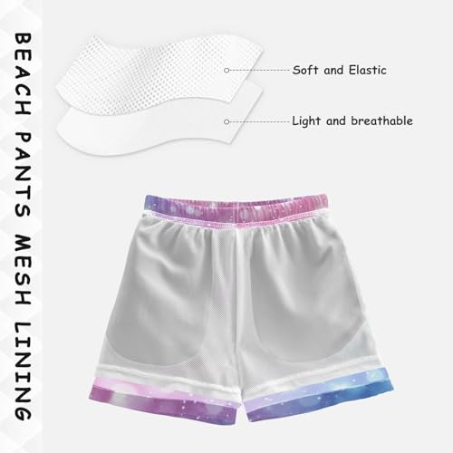 Pigsaly Boys Swim Trunks Purple Lavender Blue Gradient Flash Glitter Boys Board Shorts Swimsuit Swimwear Bathing Suit XS4