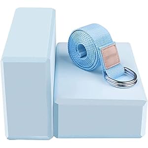Yoga Blocks Moisture Resistant High Density Foam Fitness Bricks for Pilates,Yoga Blocks,Foam support Brick,Foam Blocks (2 Pack) D Ring Yoga Belt Light Weight & Non-slip High Density Yoga Brick for Yog