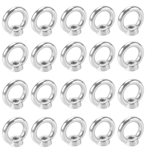 JEUIHAU 20 PCS M8 Lifting Ring Nuts, 304 Stainless Steel Eye Nut, Female Threaded Eye Screw Bolts Fastener Hardware Eyebolt for Lifting Accessories