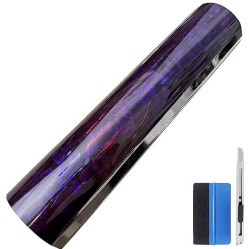 Image of LZLRUN Gloss Forged Carbon Fiber Self Adhesive Vinyl Wrap Film for Car Moto (Chameleon Purple, 1ft x 10ft) | Gloss Chameleon forged carbon texture, With install tools, Air release, Self-adhesive, For car moto furniture laptop