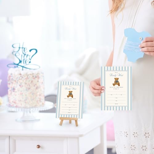 JarThenaAMCS 25 Pack Bear Party Invitations Invitation Paper Cards Blue Stripe Bear Blank Invites with Envelopes Stickers for Birthday Baby Shower Party Supplies