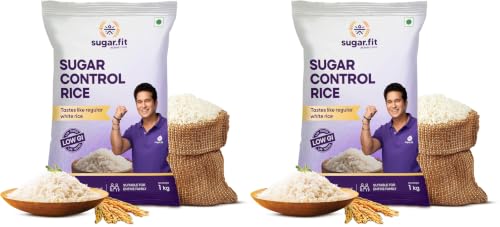 Image of Sugar.fit Sugar Control Rice - Sona Masoori, lab-tested low glycemic, whole grain 100% natural, pesticide-free, diabetes- friendly, supports healthy weight & blood sugar - 1 Kg (Pack of 2)