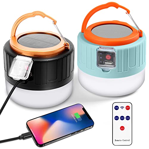 Flintronic 2 Stück Campinglampe, Solar LED Camping Laterne USB Aufladbar mit Fernbedienung, 5 Helligkeiten SOS Leuchtmodi mit Powerbank, Notfallset...