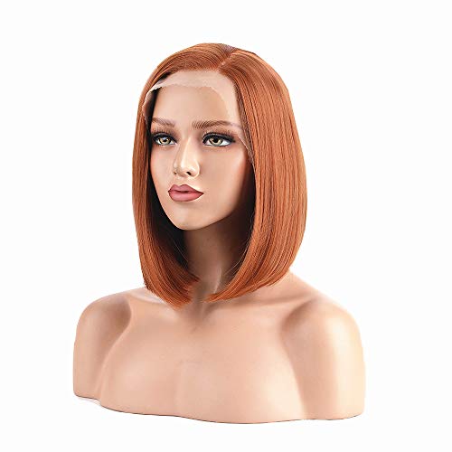 ALICE Lace Front Wigs Copper Orange Bob Wig, 14" Short Natural Straight Synthetic Full Wig for Women
