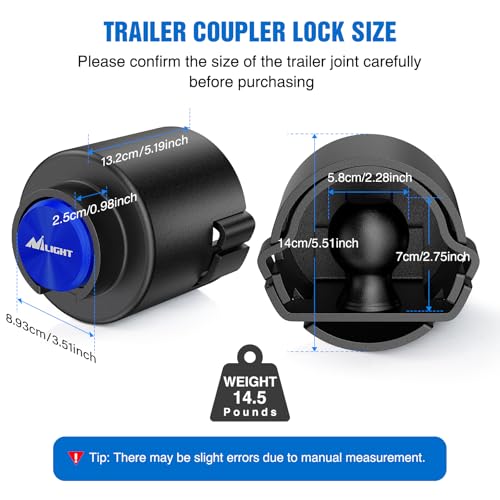 Image of Nilight 2-5 /16 inch Trailer Lock Heavy Duty Anti-Theft Trailer Hitch Locks Fit for 2 5 /16 Inch Ball Coupler Safety Chains Trailer Tongue Lock Set with Key Pry-Resistant Brass Core for Trailer Boat RV