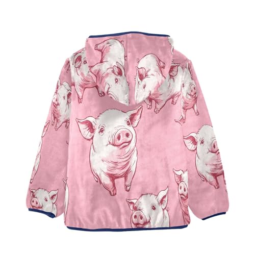 Pink Pig Pattern Print Toddler Fleece Jacket Girl Boys Hooded Fleece Jacket Coat Warm Outwear Zip-up 3-10T2