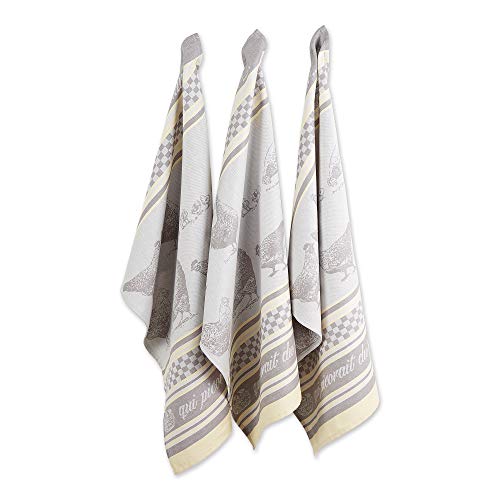 DII 100% Cotton, Machine Washable, Everyday Kitchen Basic, Ultra Absorbent, French Jacquard Decorative Dishtowel 20x28", Set of 3- Une Poule Sur Un Mur