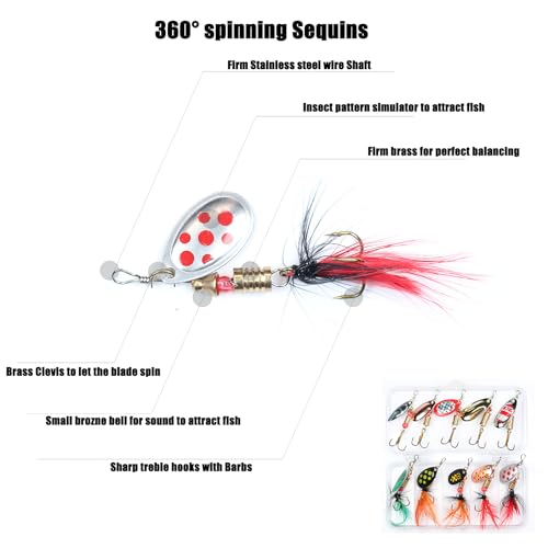 Exaurafelis 10Pcs Trout Fishing Lures Kit Spinnerbait Rooster Tail Spoon Lures For Bass Salmon Spinner Baits With Tackle Box thumb #4