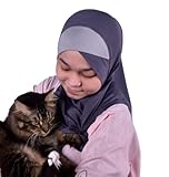 MuLanLegend Handmade | Princess Nur Hijab Two Tones | Girls Kids 1 piece Cotton Practical Hijab Headscarf Instant Scarf (Deep Grey)