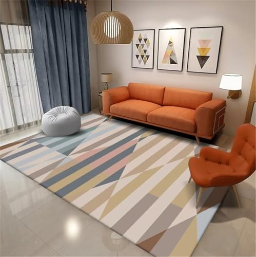 Tapis de salon bleu 50x150cm lavable machine avec motifs géométriques
