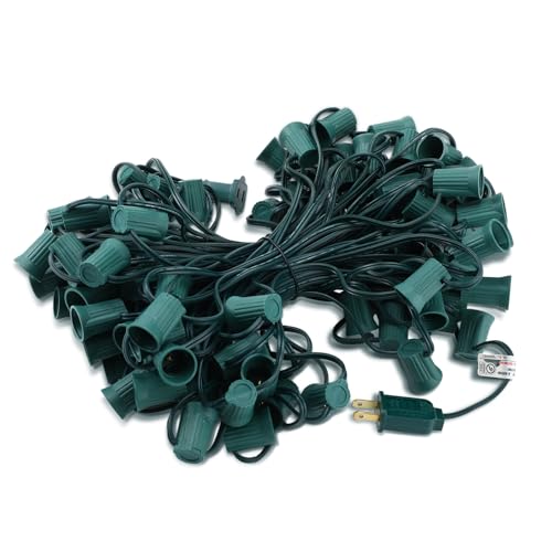 Copkim 100 ft C9/e17 Ul Listed String Light Cord Wire Spool Christmas C9 Light Wire Stringer Strand Set for Outdoor Patio Xmas Tree Roofline 12 Spacing Green