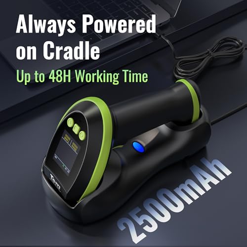 Image of Tera Barcode Scanner Wireless with Screen: Pro Version 1D 2D QR with Setting Keypad Charging Cradle Works with Bluetooth 2.4G Wireless USB Wired Handheld Bar Code Reader HW0009 Green